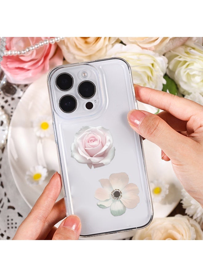 50PCS Flower Stickers PET Transparent Stickers Nature Pink Flower Decals Waterproof Decorative Decal for Scrapbook DIY Crafts Album Bullet Journal Water Bottles Phone Cases Laptops - Image 3