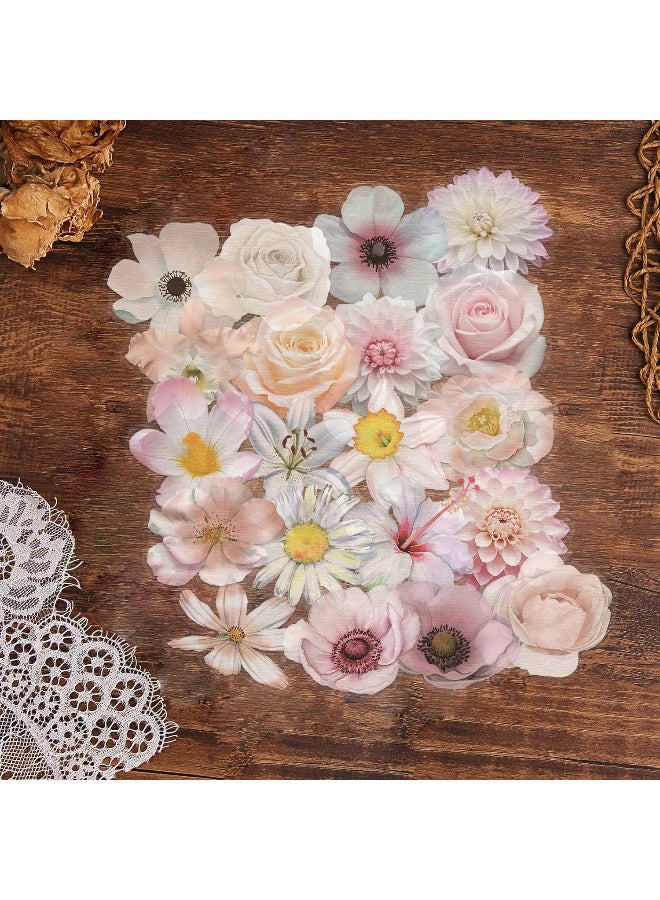 50PCS Flower Stickers PET Transparent Stickers Nature Pink Flower Decals Waterproof Decorative Decal for Scrapbook DIY Crafts Album Bullet Journal Water Bottles Phone Cases Laptops - Image 4
