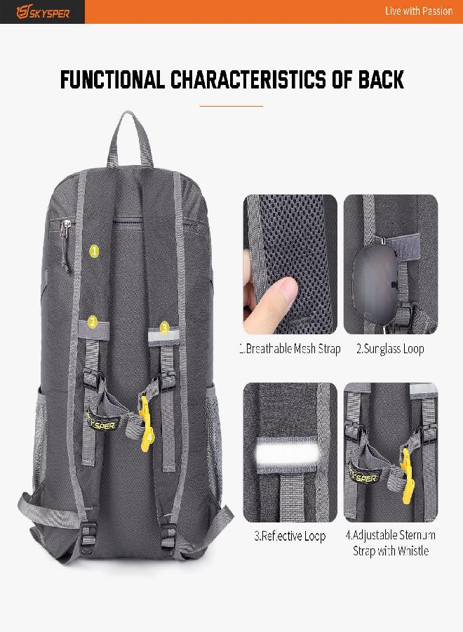 SKYSPER SKYSPER Lightweight Packable Backpack 30L Hiking Daypack with Wet Pocket Foldable Travel Carry-on Backpack Grey  - Image 4
