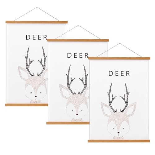 FALAMON 3 Pack Magnetic Poster Hanger Frame 20x20 20x28 20x30 Teak Wood Magnet Poster Frame for Posters Prints Photos Pictures Maps Scrolls and Canvas Artwork