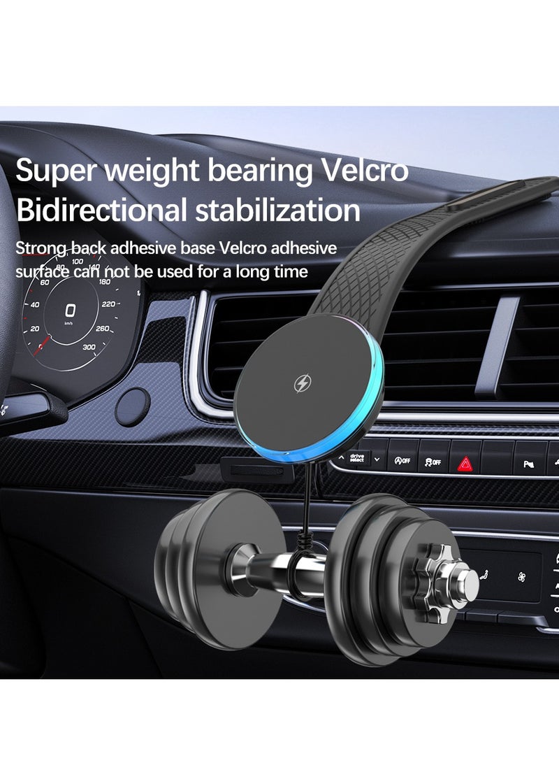 MagSafe 15W Car Mount Charger, 360% Adjustable Aluminum Alloy Arm, Relocatable Car Phone Holder, Magnetic Wireless Fast Charging, Cell Phone Holder for All Car Models, Black