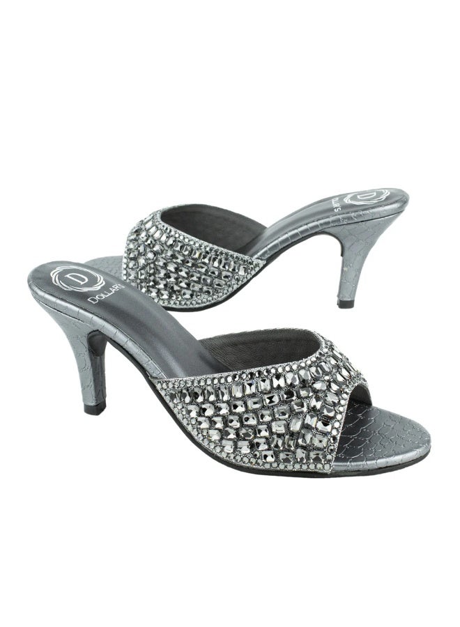 Dollar's Fashion Haya Women Party Heels, Elegant Beaded Slip On Dress Heels for Women, Stylish Evening Sandals for Events and Special Occasions (Grey) - Image 1