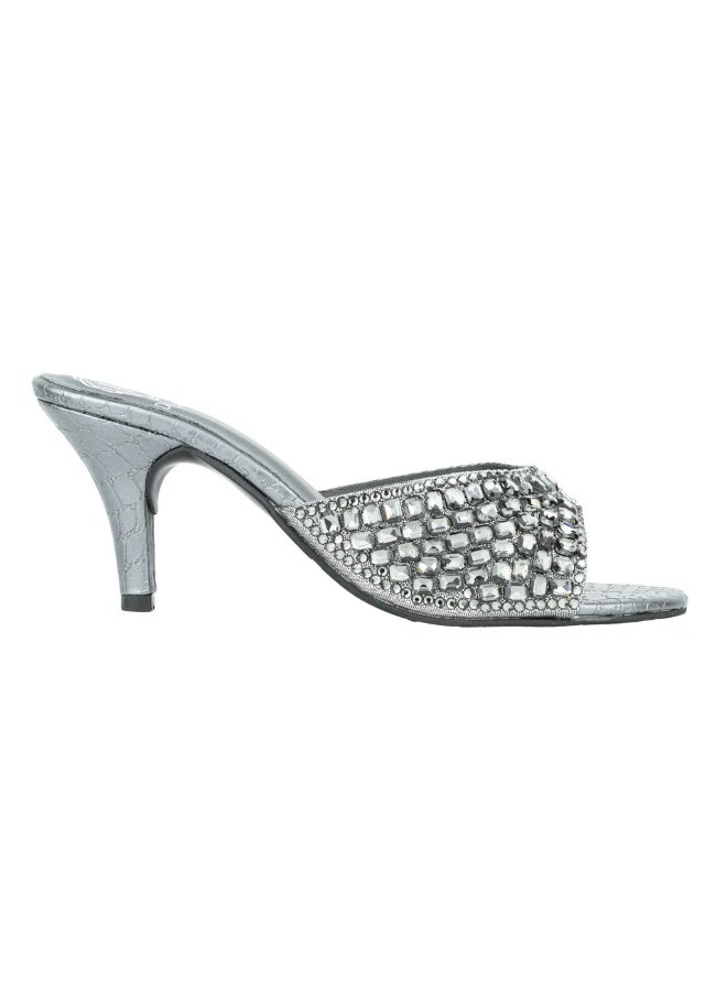 Dollar's Fashion Haya Women Party Heels, Elegant Beaded Slip On Dress Heels for Women, Stylish Evening Sandals for Events and Special Occasions (Grey) - Image 4