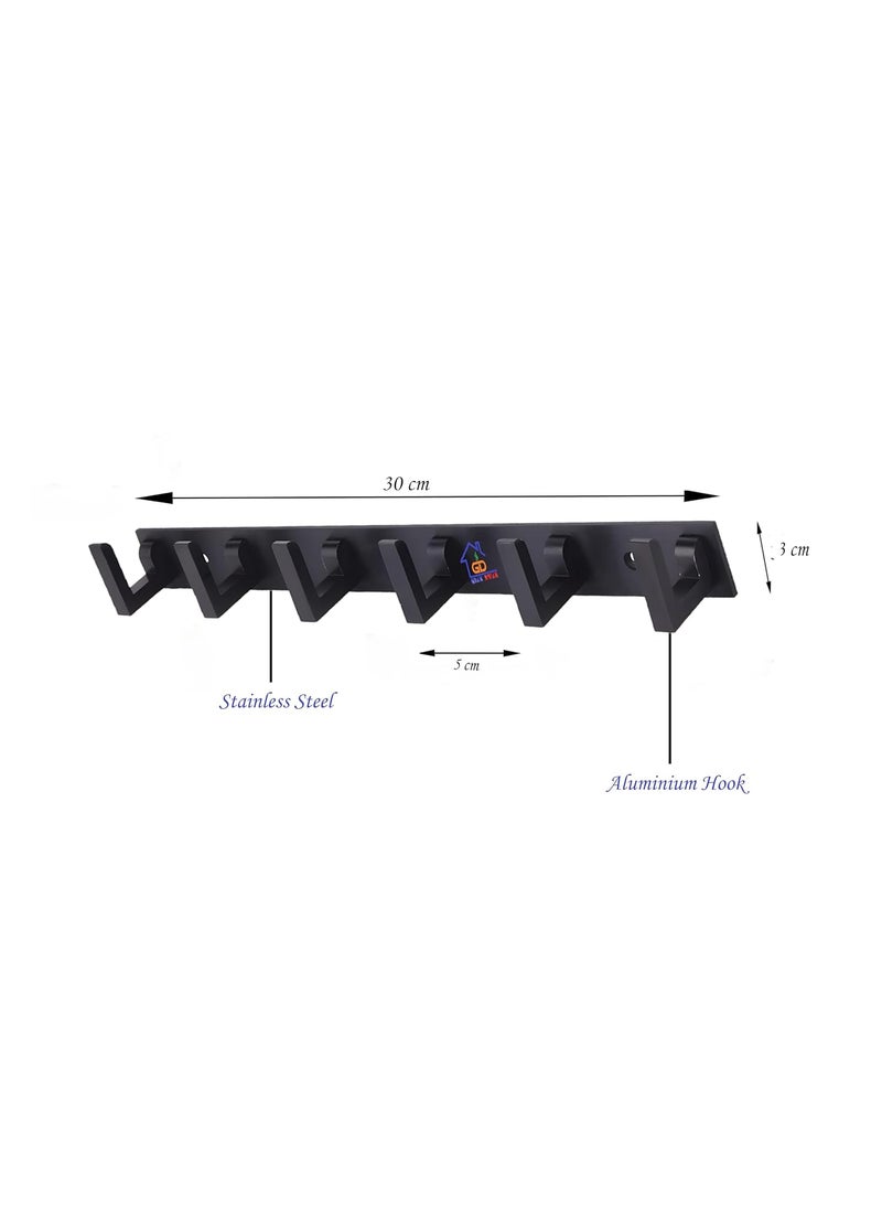GHAR DWAR GHAR DWAR L Type Stainless Steel 6 Pin Cloth Hanger Wall Hooks Rail for Hanging Clothes Bathroom Wall Door for Hanging KeysTowel Black Pack of 1 6 Pin  - Image 2