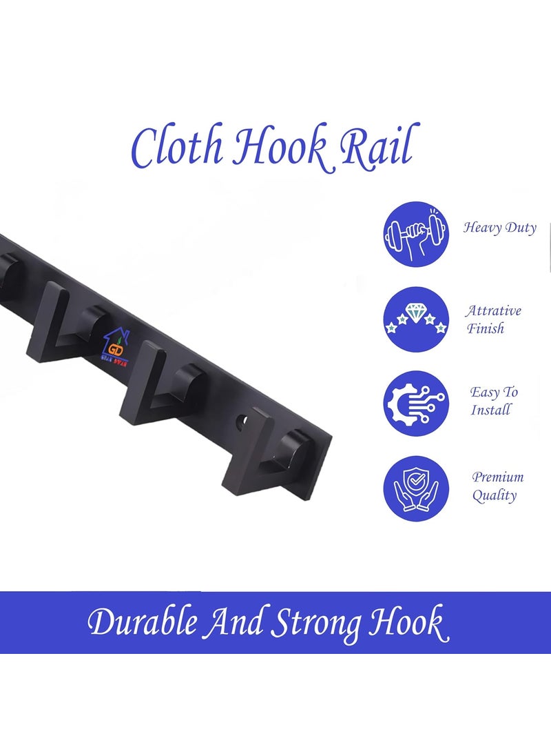 GHAR DWAR GHAR DWAR L Type Stainless Steel 6 Pin Cloth Hanger Wall Hooks Rail for Hanging Clothes Bathroom Wall Door for Hanging KeysTowel Black Pack of 1 6 Pin  - Image 3