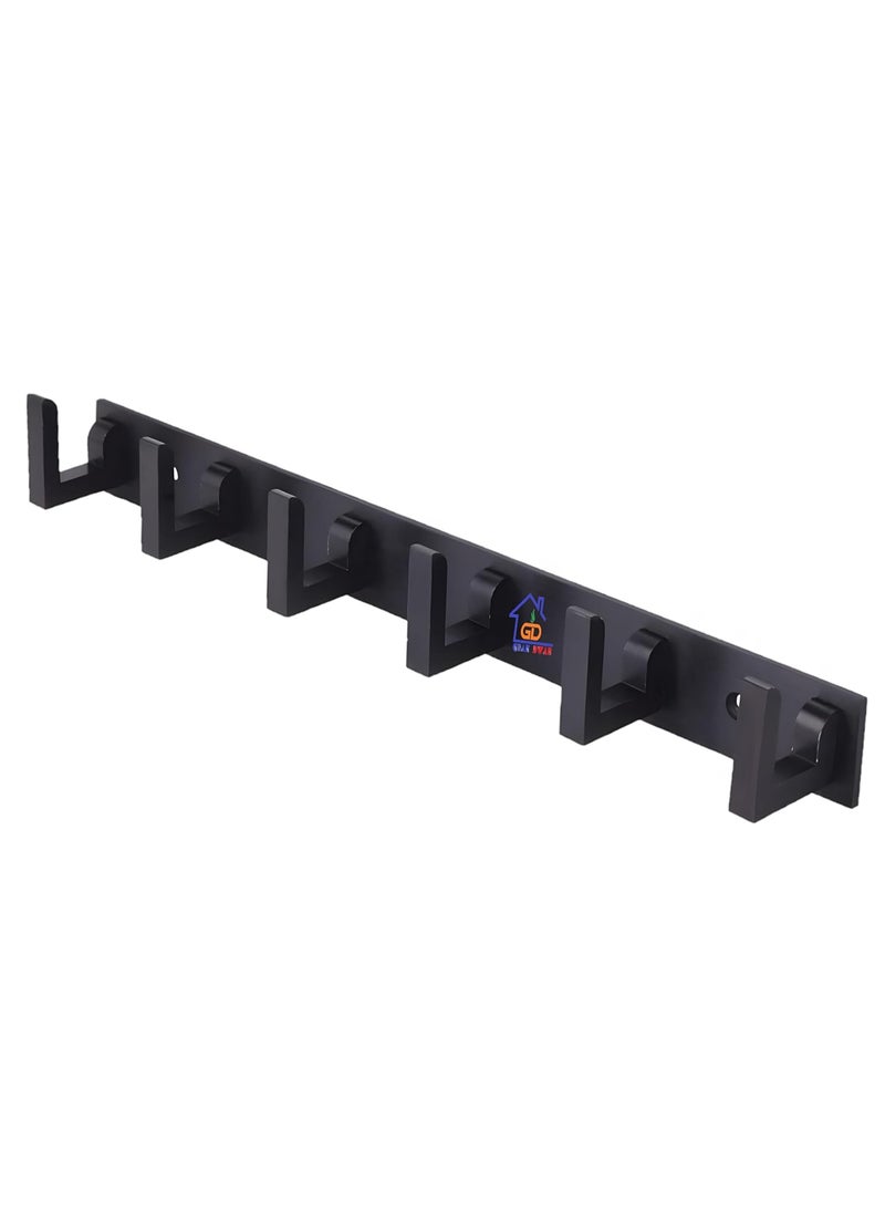 GHAR DWAR GHAR DWAR L Type Stainless Steel 6 Pin Cloth Hanger Wall Hooks Rail for Hanging Clothes Bathroom Wall Door for Hanging KeysTowel Black Pack of 1 6 Pin  - Image 1