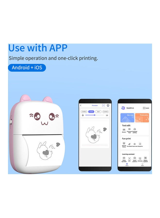 Mini Portable Thermal Printer with 1 Roll Paper Pink/White - Image 3