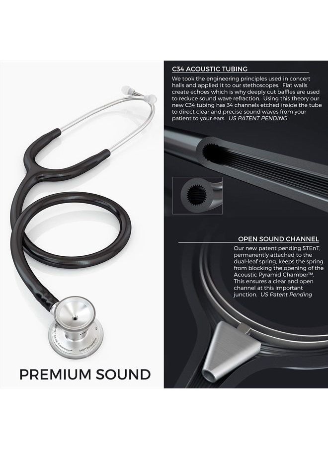 MDF Instruments سماعة طبيب القلب MDF ProCardial، من الفولاذ المقاوم للصدأ، للبالغين، رأس مزدوج، أنبوب أسود، سماعة صدر سوداء، MDF797BO  - Image 4