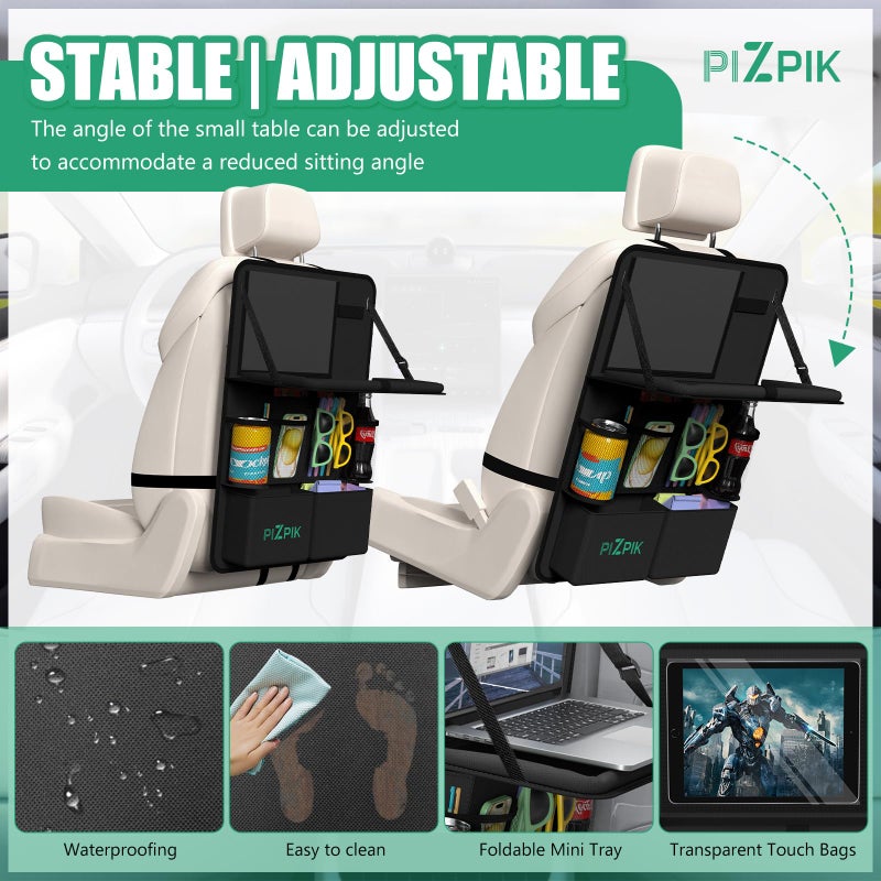 Plzpik Car Backseat Organizer with Tablet Holder,11 Storage Pockets with Foldable Food Tray, Protector Kick Mats for Kids, Travel Accessories Organizer (Black, 2Pack with Food Tray) - Image 5