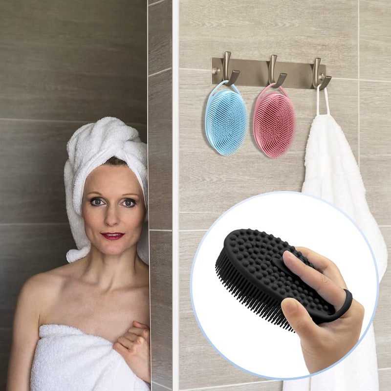 PQRUU 3 Pack Silicone Body Scrubber, Exfoliating Soft Loofah, Scrubber Fit for Sensitive and All Kinds of Skin, Clean Sanitary, Rapid Foaming Black+blue+pink - Image 4