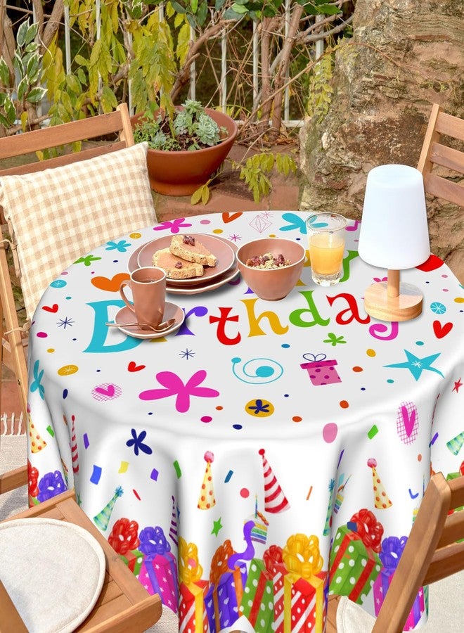 VentuCoven Happy Birthday Tablecloth Round 60 Inch Balloon Birthday Tablecloths for Round Tables Colorful Gifts Table Cloth Round Cover for Birthday Party Picnic Dinner Decor - Image 4