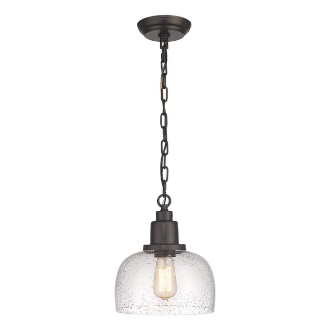 MODERN FARMHOUSE PENDANT LIGHT 1LIGHT INDUSTRIAL HANGING LIGHT FIXTURE OIL RUBBED BRONZE FINISH WITH 93INCH SEEDED GLASS SHADE PDA1127ORB