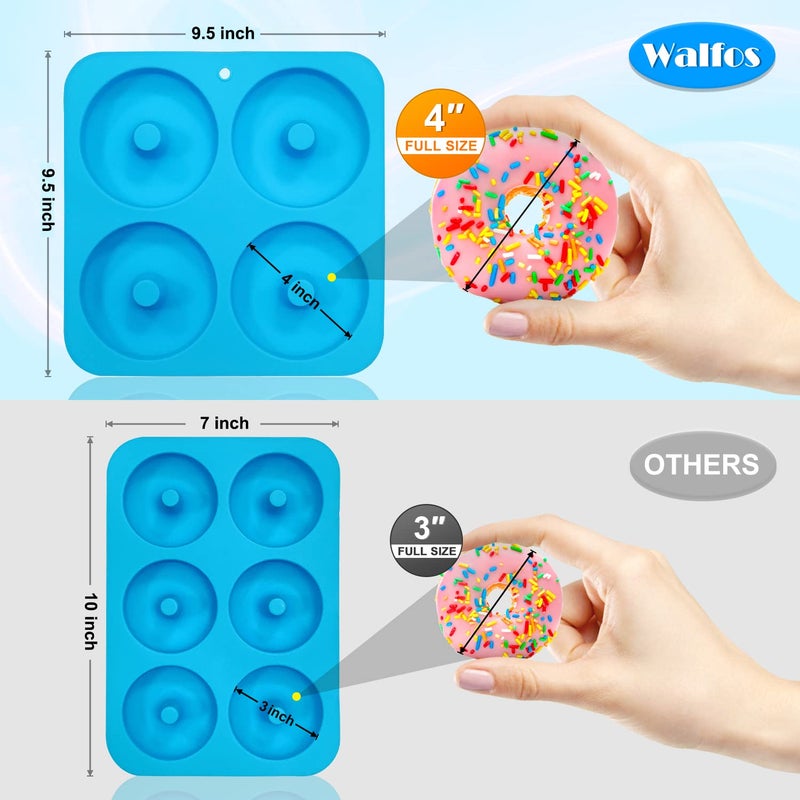 Walfos Full Size Silicone Donut Mold - 4 Inch Big Size Silicone Doughnut Pan Set, Non-Stick, Just Pop Out! Heat Resistant, BPA FREE and Dishwasher Safe, for Donut Cake Biscuit Bagels (3PK) - Image 2