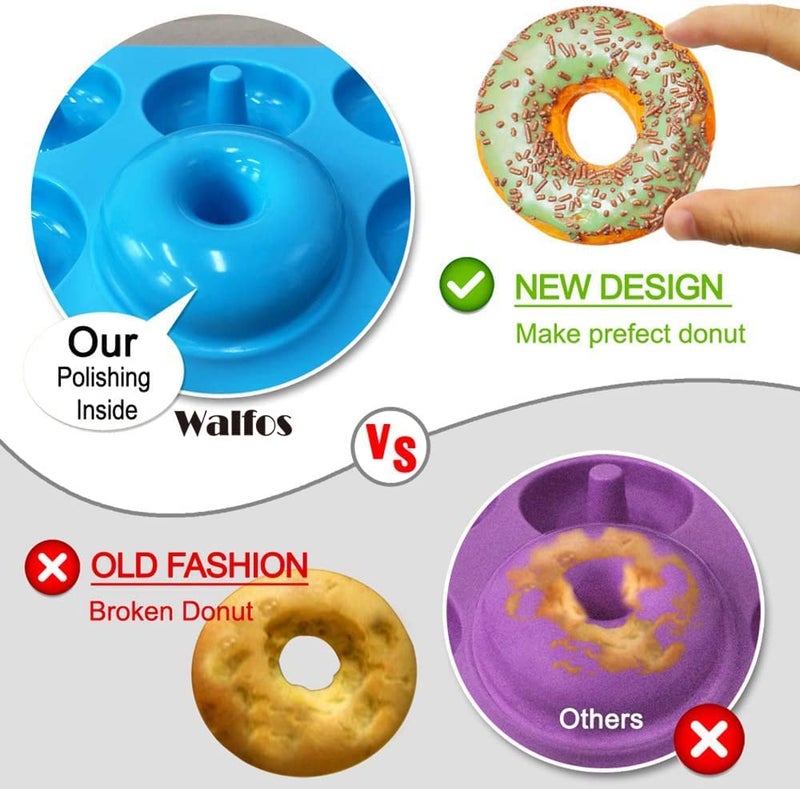 Walfos Full Size Silicone Donut Mold - 4 Inch Big Size Silicone Doughnut Pan Set, Non-Stick, Just Pop Out! Heat Resistant, BPA FREE and Dishwasher Safe, for Donut Cake Biscuit Bagels (3PK) - Image 4