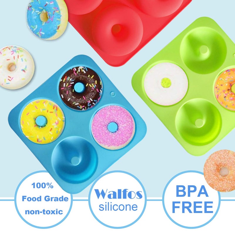 Walfos Full Size Silicone Donut Mold - 4 Inch Big Size Silicone Doughnut Pan Set, Non-Stick, Just Pop Out! Heat Resistant, BPA FREE and Dishwasher Safe, for Donut Cake Biscuit Bagels (3PK) - Image 5