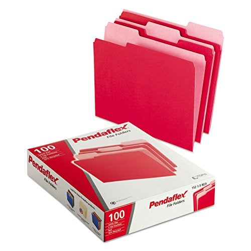 Pendaflex Two-Tone Color File Folders, Letter Size, Red, 1/3 Cut, 100 per box (152 1/3 RED) - Image 2