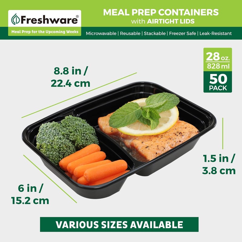 Freshware Meal Prep Containers 50 Pack 2 Compartment with Lids Food Storage Containers Bento Box BPA Free Stackable MicrowaveDishwasherFreezer Safe 28 oz - Image 4