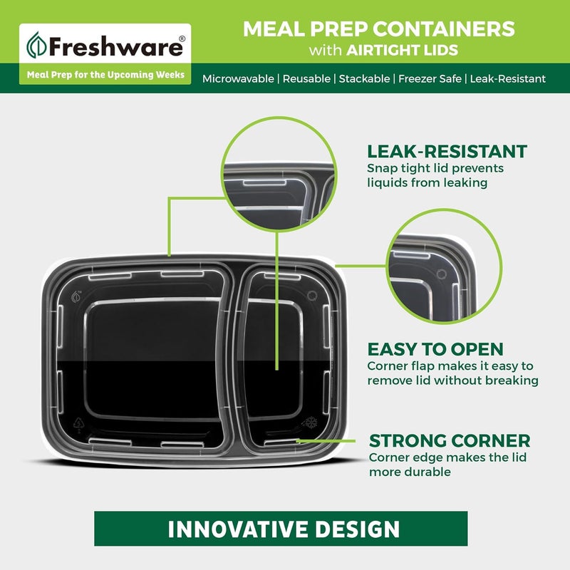 Freshware Meal Prep Containers 50 Pack 2 Compartment with Lids Food Storage Containers Bento Box BPA Free Stackable MicrowaveDishwasherFreezer Safe 28 oz - Image 5