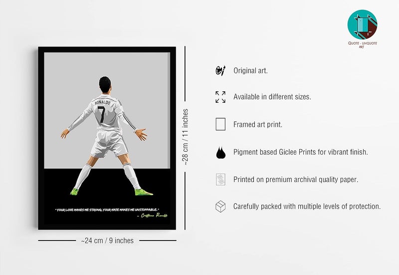 QUOTE - UNQUOTE ART Cristiano Ronaldo Frame Real Madrid Poster - Football Poster - 9x11 inches - Black Frame - Image 4