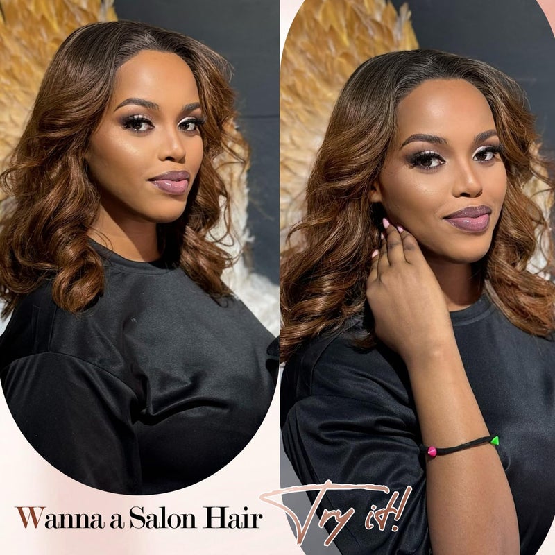 WIGER Short Big Curly Lace Front Wigs Loose Wave Wig Short Wavy Bob Wigs for Black Women Ombre Brown Middle Part Shoulder Length Wig Synthetic Wigs - Image 5