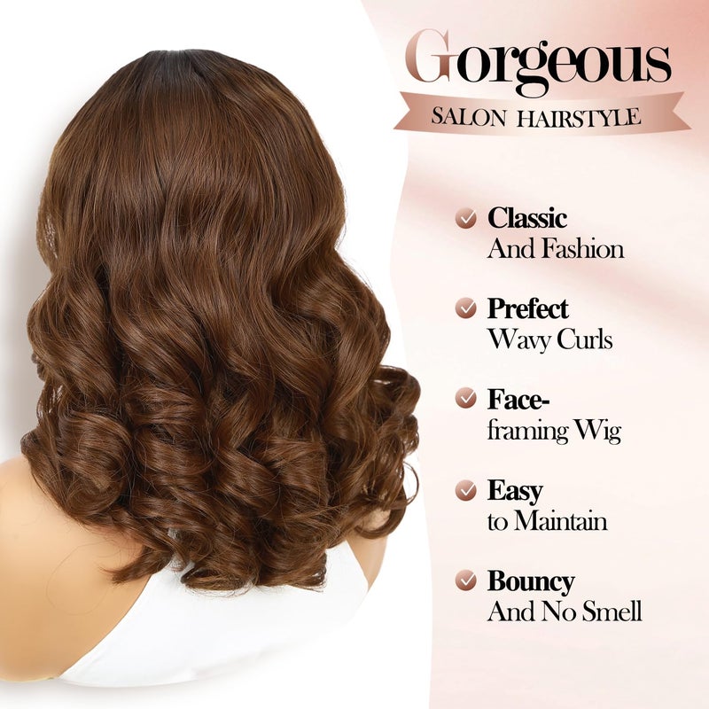WIGER Short Big Curly Lace Front Wigs Loose Wave Wig Short Wavy Bob Wigs for Black Women Ombre Brown Middle Part Shoulder Length Wig Synthetic Wigs - Image 4