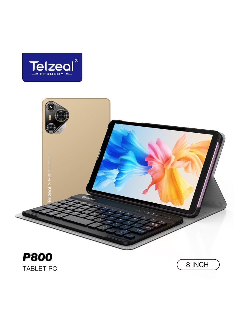 Telzeal 📱 P800 Android 12 Tablet – 8 Inch Display, Dual SIM 4G LTE, 6GB RAM + 256GB Storage, 5G WiFi, 5000mAh Battery, Wireless Keyboard Included – Lightweight Gold Tablet for Work, Study & Entertainment  - Image 2