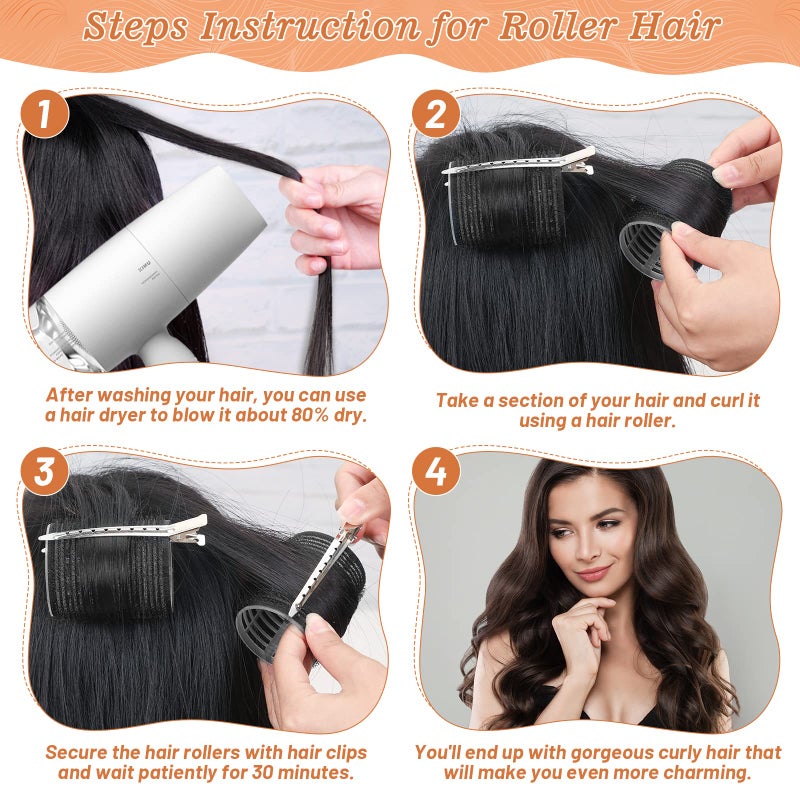 Cludoo Hair Curler Rollers for Women 24PCS Heatless Hair Roller with 12PCS Clips, 4 Sizesï¼ˆJumbo Large Medium Smallï¼‰Self Grip Holding Hair Rollers for Long Medium Short Thick Fine Volume Thin Bangs Hair - Image 5