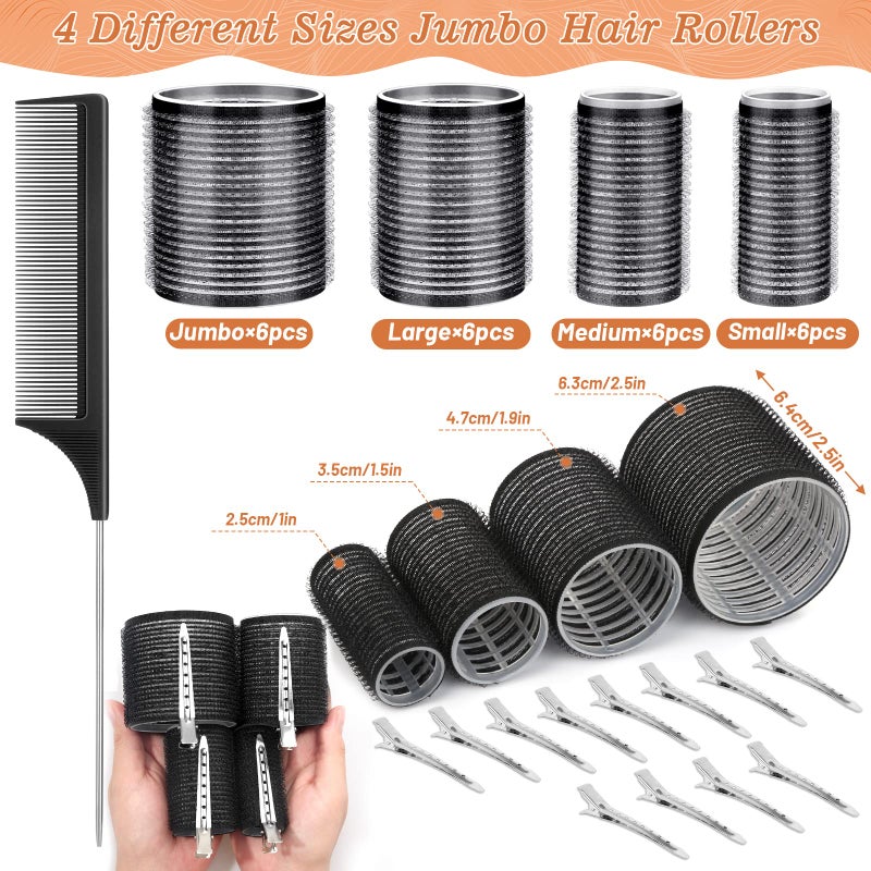 Cludoo Hair Curler Rollers for Women 24PCS Heatless Hair Roller with 12PCS Clips, 4 Sizesï¼ˆJumbo Large Medium Smallï¼‰Self Grip Holding Hair Rollers for Long Medium Short Thick Fine Volume Thin Bangs Hair - Image 2