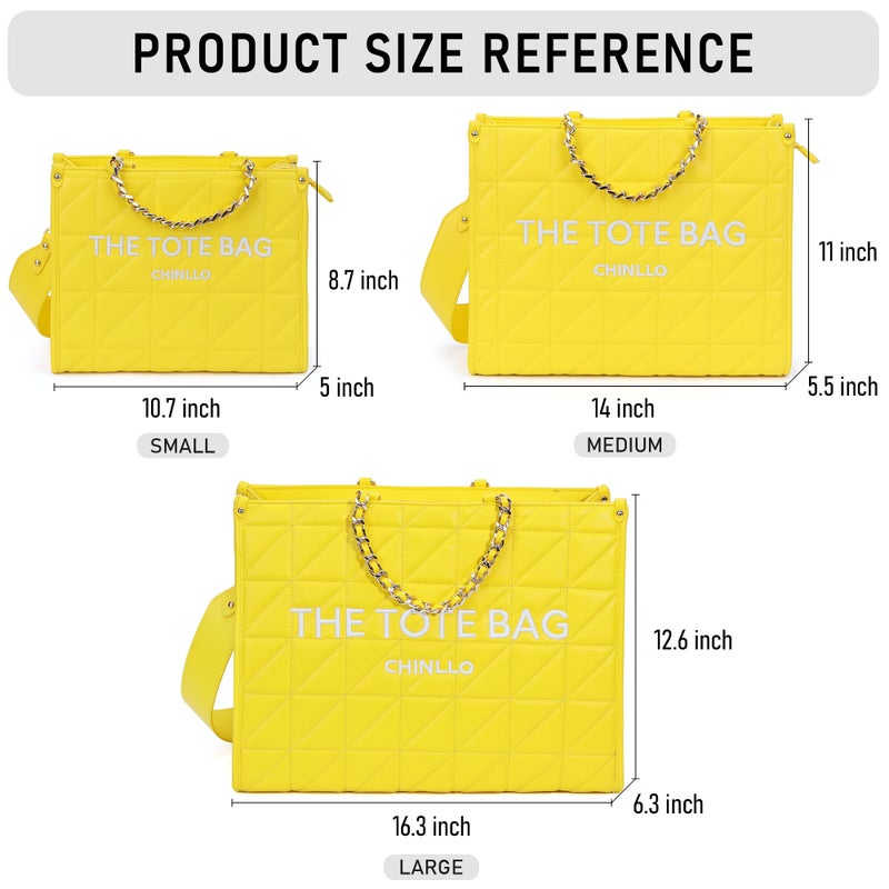 Chinllo Tote Bag for Women Quilted Chains Satchel Purse and Handbags with Shoulder Strap (E.Yellow-S) - Image 3