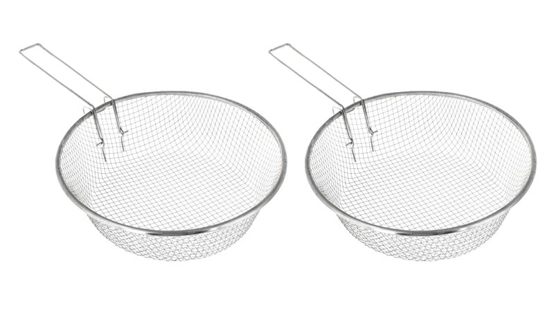 OFXDD Metal Deep Round Fryer Basket  Pack of 2  Stainless Steel French Fry Serving Strainer Basket With Handle  Wire Baskets for Cooking  9 Inches 