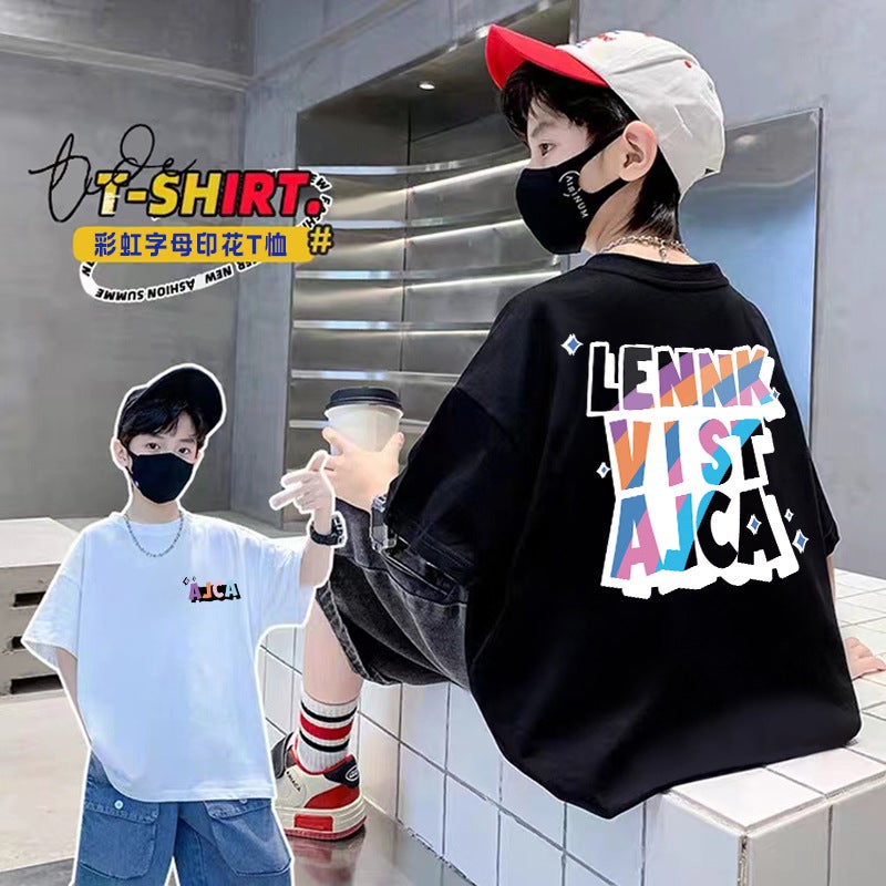 Boys Summer T-Shirt Short-Sleeved Children'S Summer Cotton Half-Sleeved T-Shirt Boys Trendy Brand Fried Street Top T - Image 1