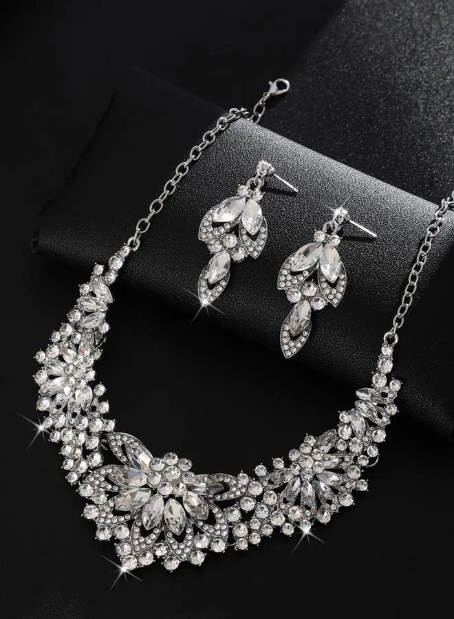 Take Two  2-Piece Rhinestone Embellished Necklace and Earrings Jewelry Set for Women | Best Price UAE