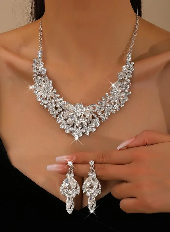 تايك تو طقم مجوهرات قلادة وأقراط مزينة بأحجار الراين قطعتين