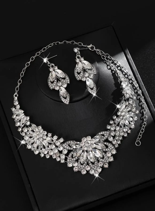 تايك تو طقم مجوهرات قلادة وأقراط مزينة بأحجار الراين قطعتين