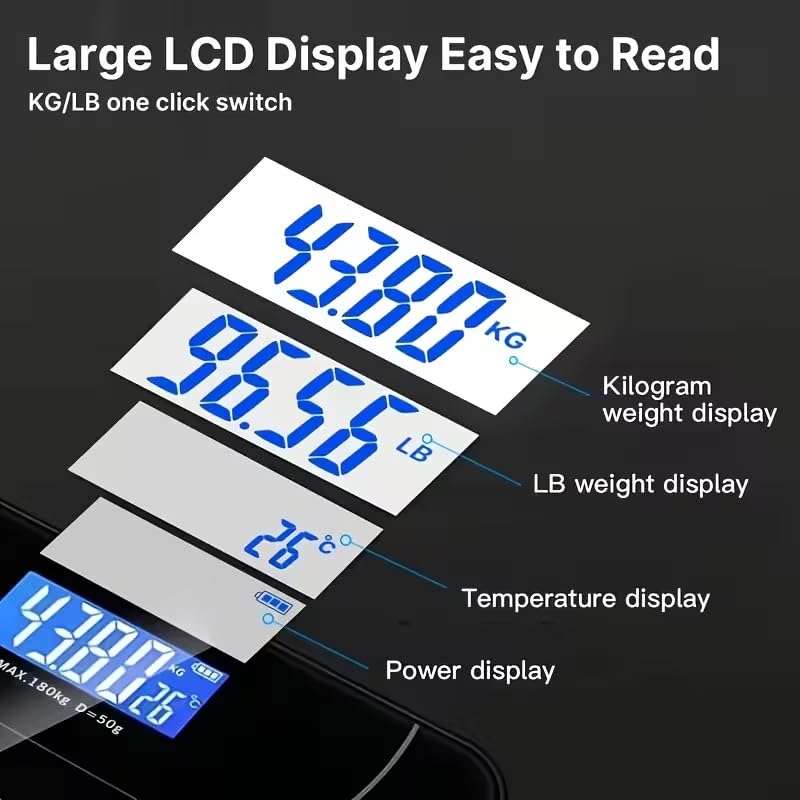 HDView AI Scale for Body Weight and Fat Percentage, Accurate Bathroom Smart Scale with Large Display, High Precision Smart Scale Mobile APP, for Bathroom, Gym, Diet - Image 5