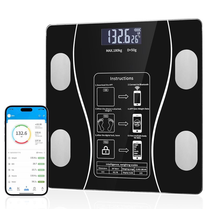 HDView AI Scale for Body Weight and Fat Percentage, Accurate Bathroom Smart Scale with Large Display, High Precision Smart Scale Mobile APP, for Bathroom, Gym, Diet - Image 1