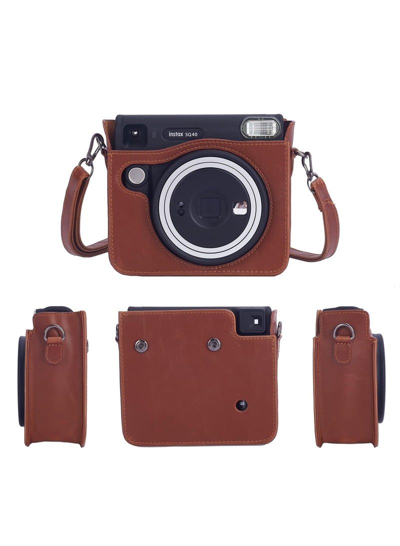 Zikra Premium PU Leather Case for Fujifilm Instax Square SQ40 - Protective Instant Camera Cover with Removable and Adjustable Strap - Brown - Image 1
