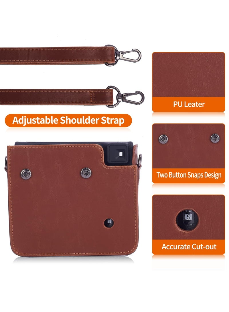 Zikra Premium PU Leather Case for Fujifilm Instax Square SQ40 - Protective Instant Camera Cover with Removable and Adjustable Strap - Brown - Image 3