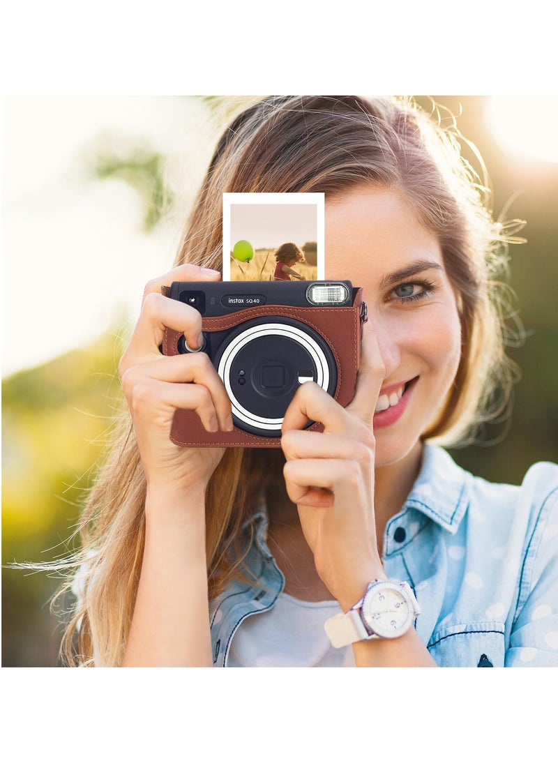 Zikra Premium PU Leather Case for Fujifilm Instax Square SQ40 - Protective Instant Camera Cover with Removable and Adjustable Strap - Brown - Image 5