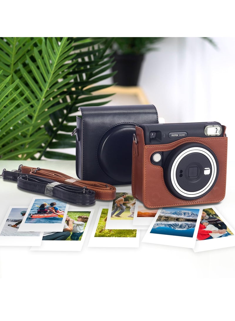 Zikra Premium PU Leather Case for Fujifilm Instax Square SQ40 - Protective Instant Camera Cover with Removable and Adjustable Strap - Brown - Image 4