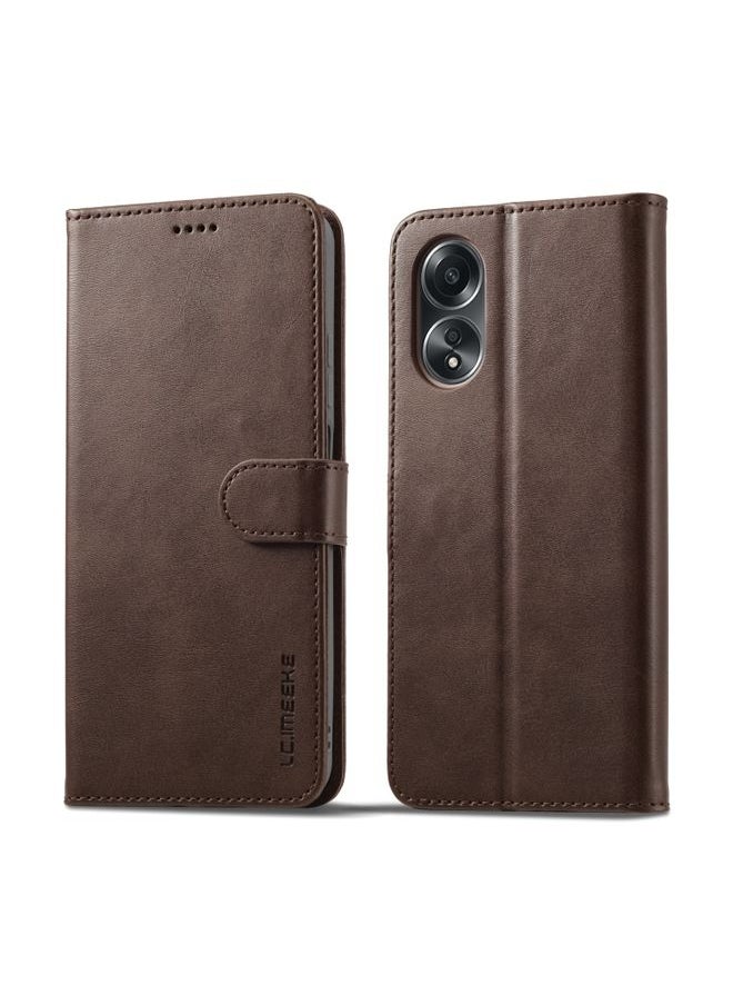 HuHa Case Cover For OPPO A78 4G LC.IMEEKE Calf Texture Horizontal Flip Leather Case Brown 