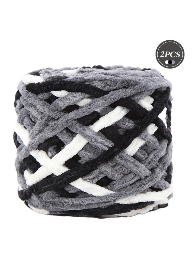 مايل ميلو خيوط صوف للحياكة 160غ × 2 متعدد الألوان، خيوط كروشيه ناعمة مكتنزة للمشاريع اليدوية باللون （​أسود - رمادي - أبيض​​​​） - Image 1