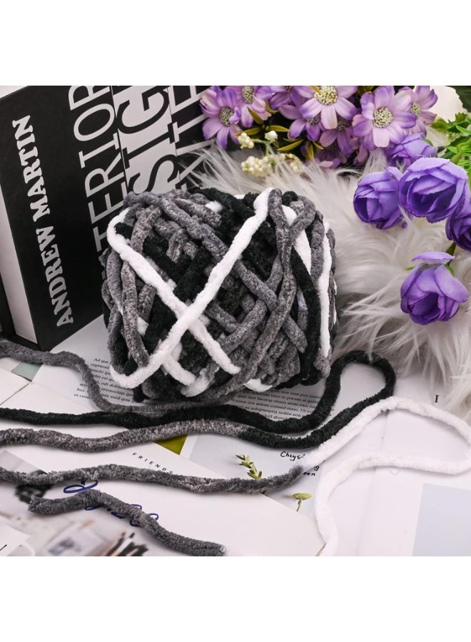 مايل ميلو خيوط صوف للحياكة 160غ × 2 متعدد الألوان، خيوط كروشيه ناعمة مكتنزة للمشاريع اليدوية باللون （​أسود - رمادي - أبيض​​​​） - Image 5