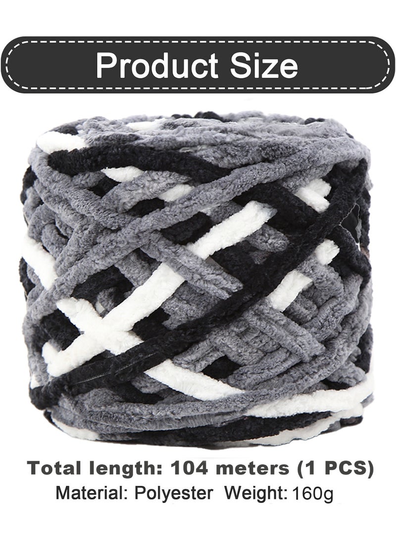 مايل ميلو خيوط صوف للحياكة 160غ × 2 متعدد الألوان، خيوط كروشيه ناعمة مكتنزة للمشاريع اليدوية باللون （​أسود - رمادي - أبيض​​​​） - Image 2