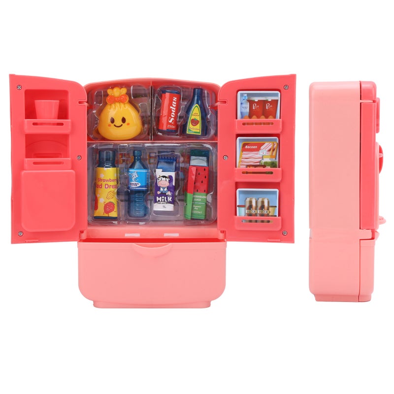 Simulation Refrigerator Toy: Pinkish Double Door Fridge Toy - Safe High-Quality ABS Material Large Capacity Storage Kitchen Toy for Toddlers Pretend Play House - Image 4