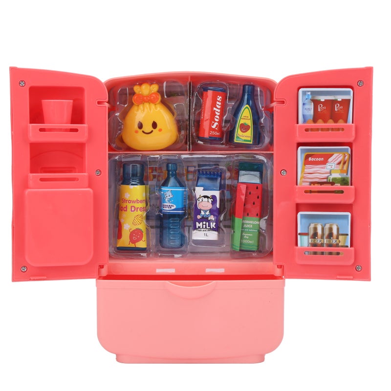 Simulation Refrigerator Toy: Pinkish Double Door Fridge Toy - Safe High-Quality ABS Material Large Capacity Storage Kitchen Toy for Toddlers Pretend Play House - Image 1