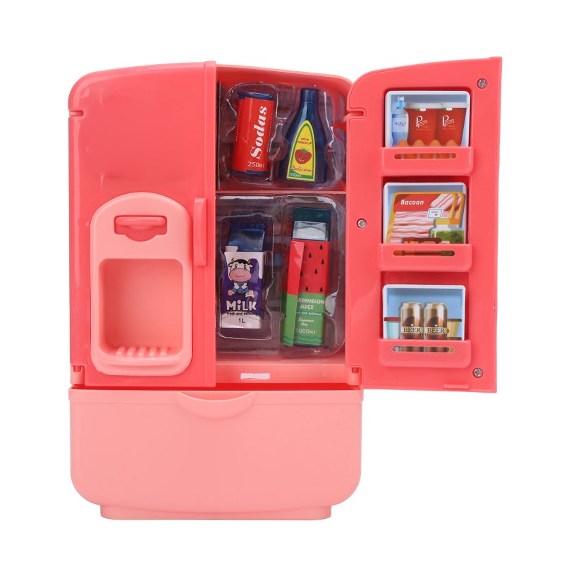 Simulation Refrigerator Toy: Pinkish Double Door Fridge Toy - Safe High-Quality ABS Material Large Capacity Storage Kitchen Toy for Toddlers Pretend Play House - Image 3