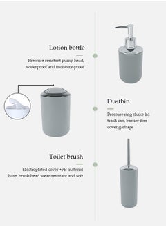 DUNISO 6 pieces of Bathroom accessories set,plastic toiletries gift set, bathroom storage set, with lotion bottle, toothbrush holder, mouthwash cup, soap dish, toilet brush, trash can  - Image 5
