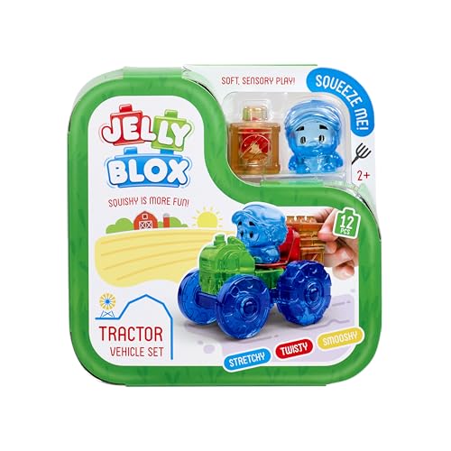 Jelly Blox Tractor Set Includes 12 Pieces Toddler Preschool Building Blocks Kids Can Squeeze Stretch Squish MESH ACCREDITED Safety Tested OuchFree Sensory Play Toy for Ages 2 - Image 1