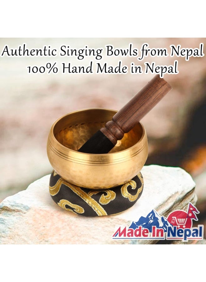 Singing Bowls Set-100% Hand-hammered in Nepal Sound Bowl for Meditation, Yoga, Chakra, Meditation Accessories, Unique Gifts for Women, Men (3.15 inch) - Image 2